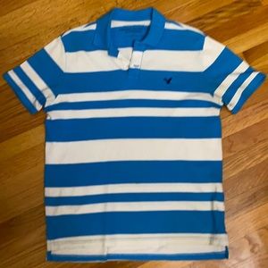 Blue And White American Eagle Polo Short Sleeve Shirt
